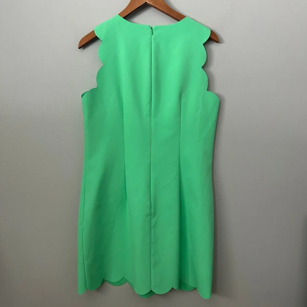 J.Crew Dress Womens 10 Bright‎ Green Scalloped Sleeveless Shift Midi Stretch
